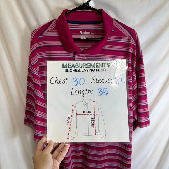 Reebok Golf Polo Shirt Men’s 3XL Tall Red Stripes Short Sleeve‎ Casual - Picture 9 of 9